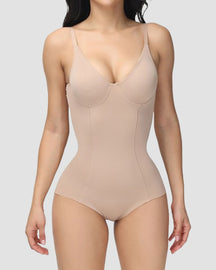 Solid Tummy Control Bodysuit Corset Seamless Shapewear With Built-in Bra