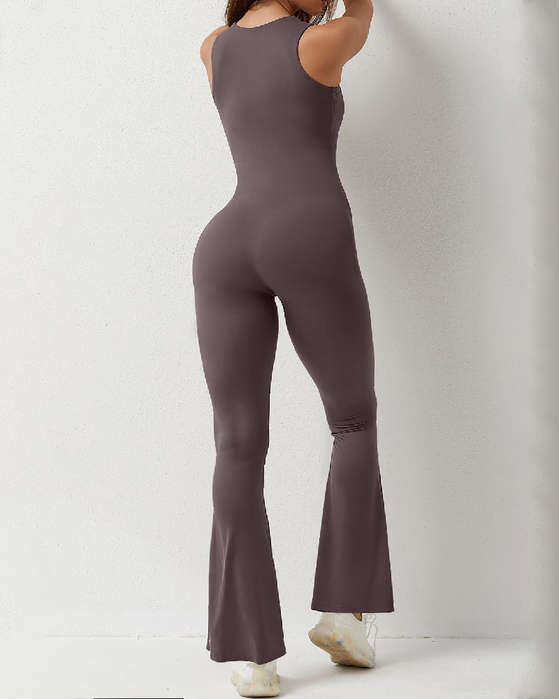 Women's Sleeveless Sexy Square Neck Jumpsuit Stretch Flare Leggings Romper