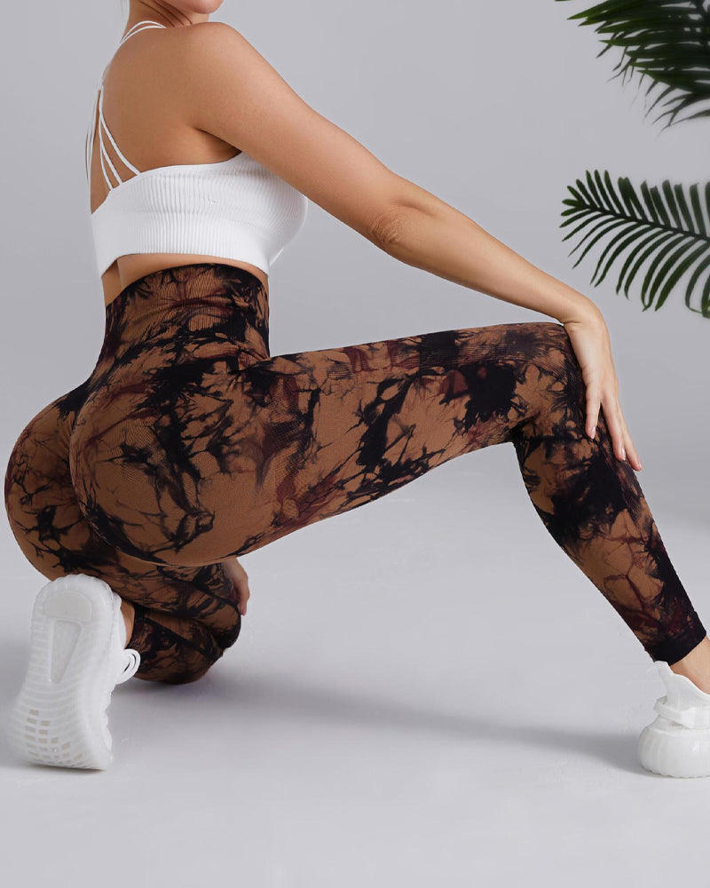 Seamless High Stretchy Tie Dye Scrunch Butt Lifting Wideband Waist Yoga Pants