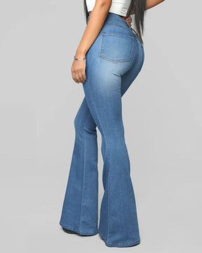 Fashion High Waist Hip Lift Slim Washed Flared Jeans