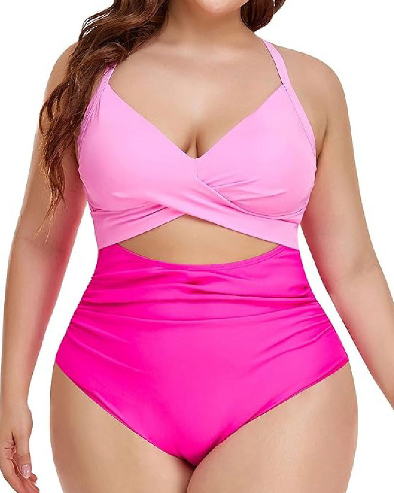 One Piece Cutout Swimsuits Tummy Control High Waist Tie Back Swimwear