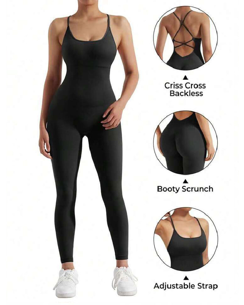 Women's Seamless High Elasticity Cami Sport Jumpsuit Tummy Control One-Piece Romper