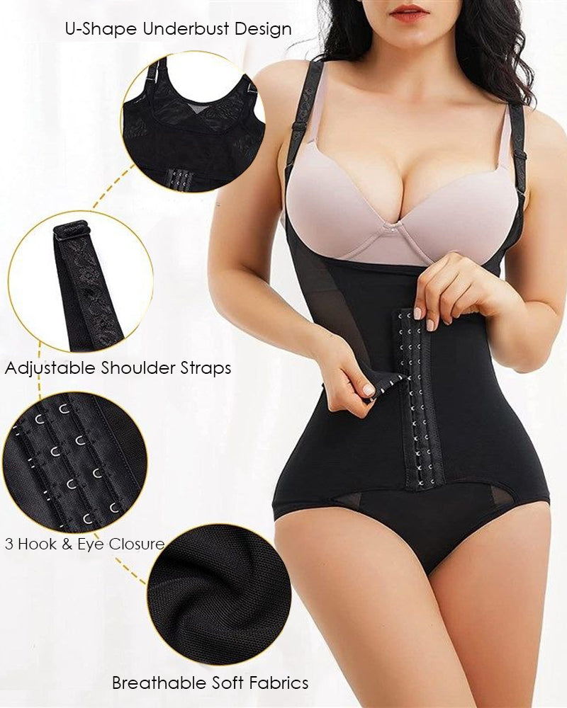 Women's Waist Trainer Bodysuit Tummy Control Slim Cincher Open Bust Shapewear