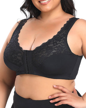 Wireless Front Closure Lace Bras 3D Cutting Push-up Breathable Plus Size Underwear