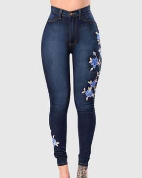 High-waist Slim-fit Stretch Embroidered Jeans