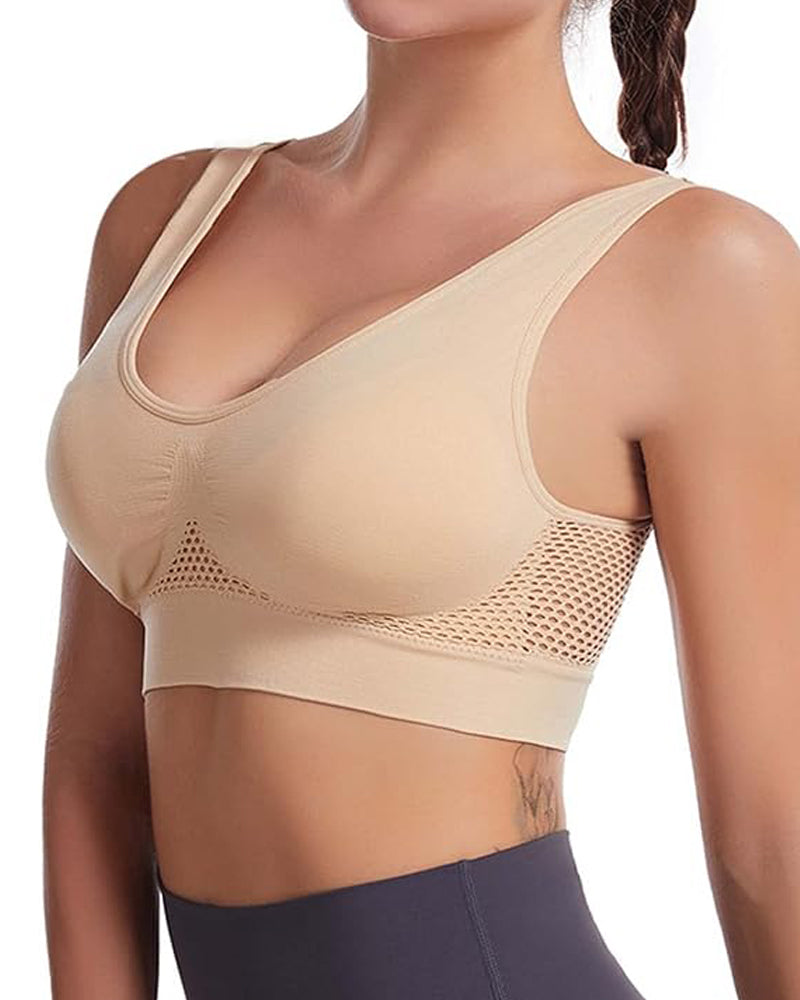 Women's Hollow Out Anti-Sagging High Support Sports Bra Breathable Yoga Top Bras