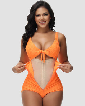 Women's Tummy Control Swimsuit Cutout Tie Knot Front Push Up Shapewear Bathing Suit