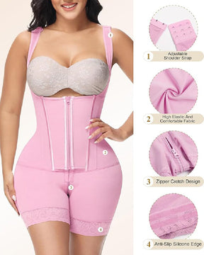 High compression Front Zipper Mid Thigh Shapewear with Bra