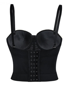 Women's Straps PU Leather Bustier Crop Top Push Up Corset Top Bra