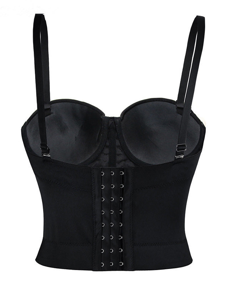 Women's Straps PU Leather Bustier Crop Top Push Up Corset Top Bra