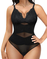 Women's Tummy Control V Neck Thong Bodysuit Corset Sculpting Lace Camisoles Shapewear