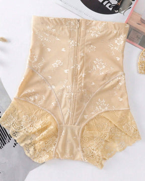 Women's High Waist Floral Lace Zipper Tummy Control Shapewear Panties