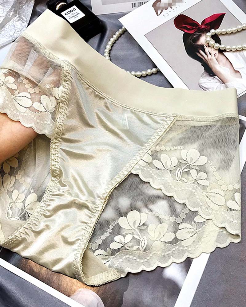 High-End Satin Light Luxury Lace High-Waisted Belly Pants