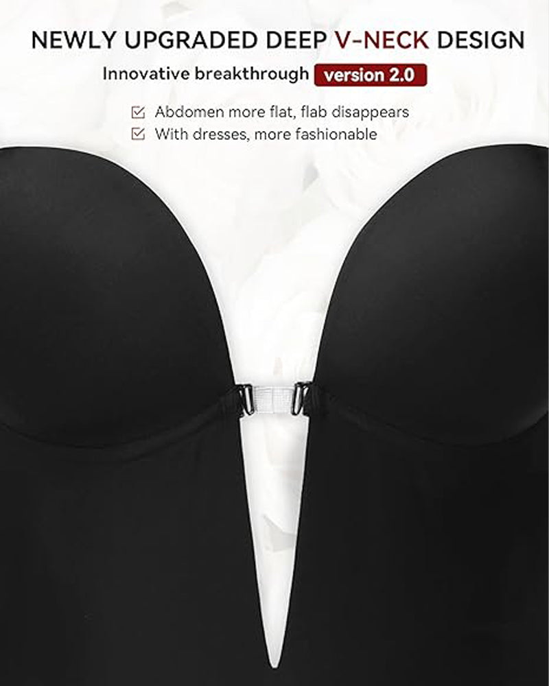 Plunge Backless Bodysuit Seamless Built In Bra Thong Shapewear