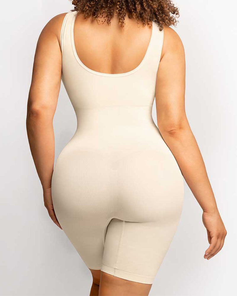 Women's Seamless Mid-Thigh Tummy Control U-Neck Bodysuit Shapewear