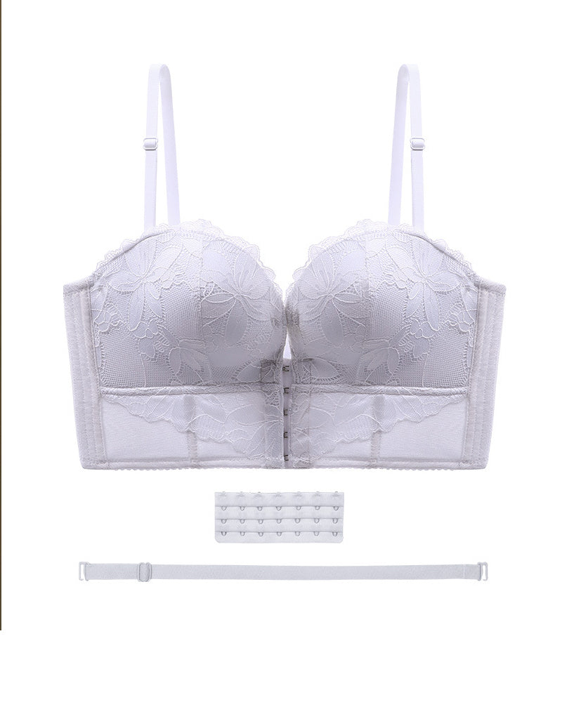 Front And Back Closure Strapless Push-up 7 Row Buckles Bra Non-slip Lace Brassiere