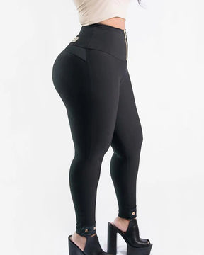 High Waisted Tummy Control Butt Lifting Leggings Comfy Stretch Slimming Skinny Pants with Zipper