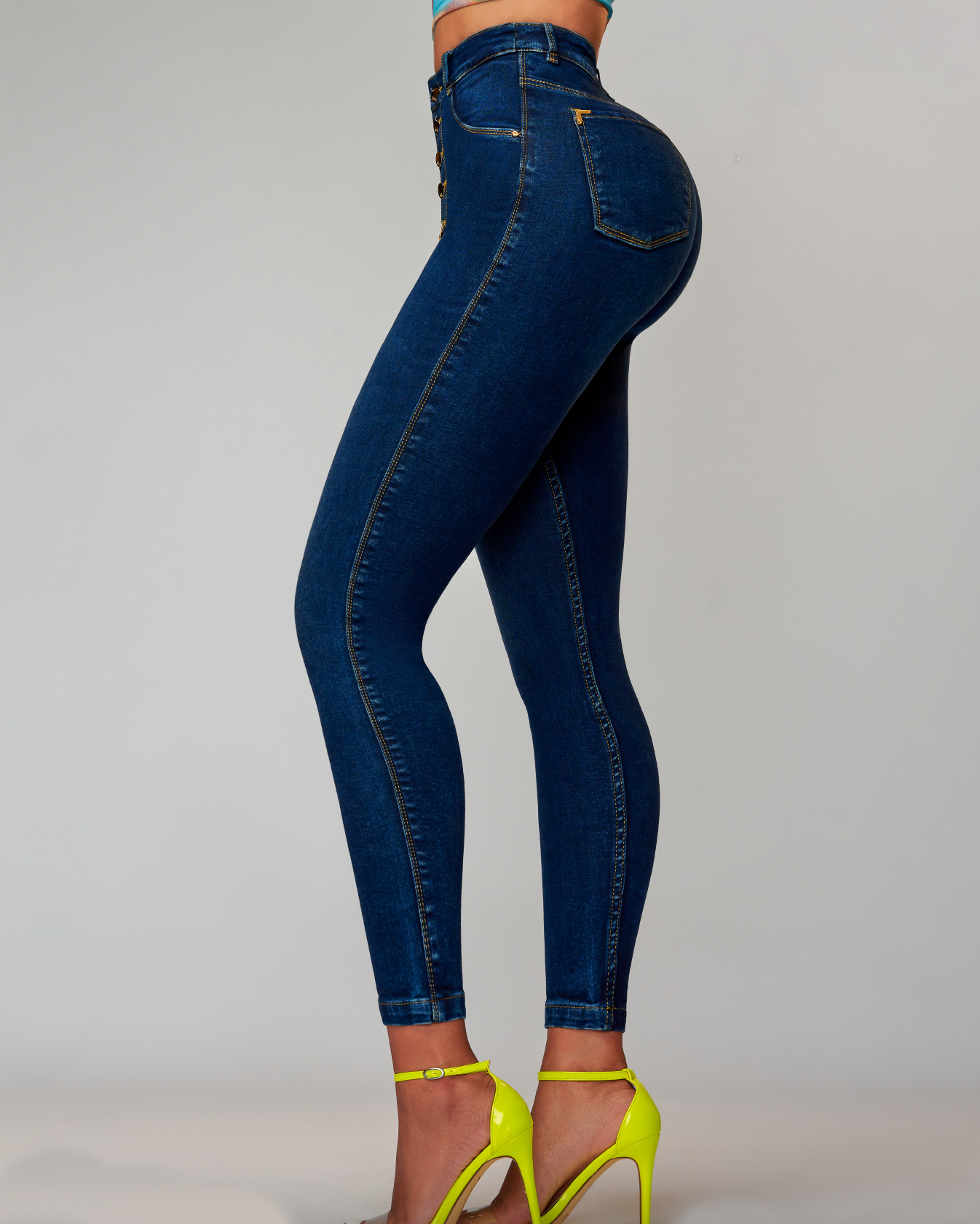 Butt Lift Push Up Button Fly High Rise Stretch Glamour Glow Denim Jeans