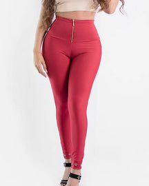 High Waisted Tummy Control Butt Lifting Leggings Comfy Stretch Slimming Skinny Pants with Zipper