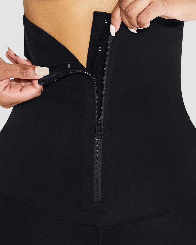 High Waist Trainer 2-In-1 Zipper Leggings Slim Fit Tummy Control Gym Pants