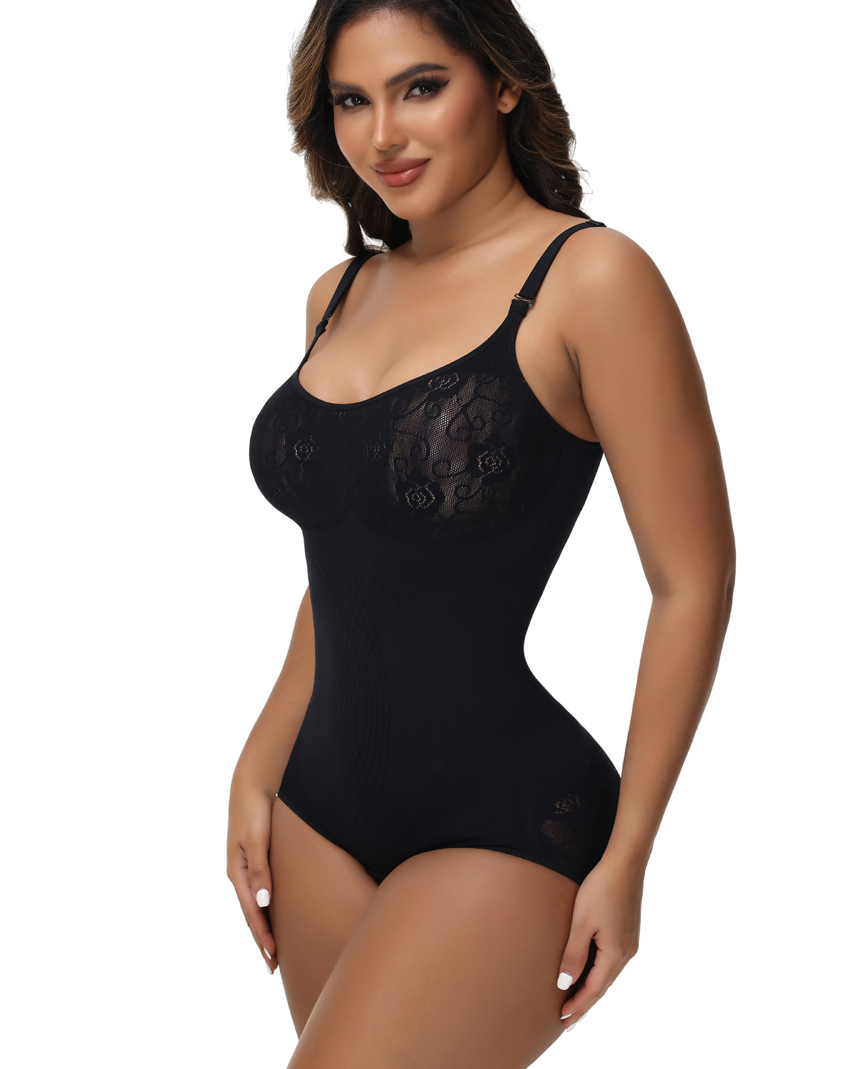 Sexy Seamless Jacquard Bodysuit Tummy Control Spaghetti Strap Shapewear