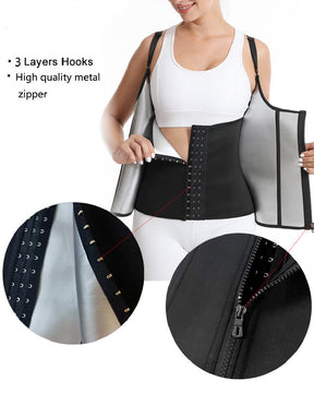 Women's Neoprene 3 Rows Hook Zipper Workout Waist Trainer Sweat Sauna Corset Vest