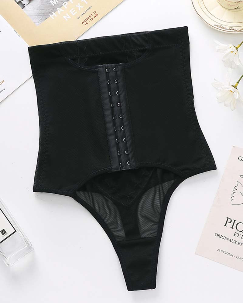 9-Breasted High-Waisted Hip-Lift Thigh Tuck Thong Panties