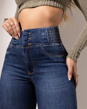 High Rise Skinny Flared Jeans With Elastic Waistband