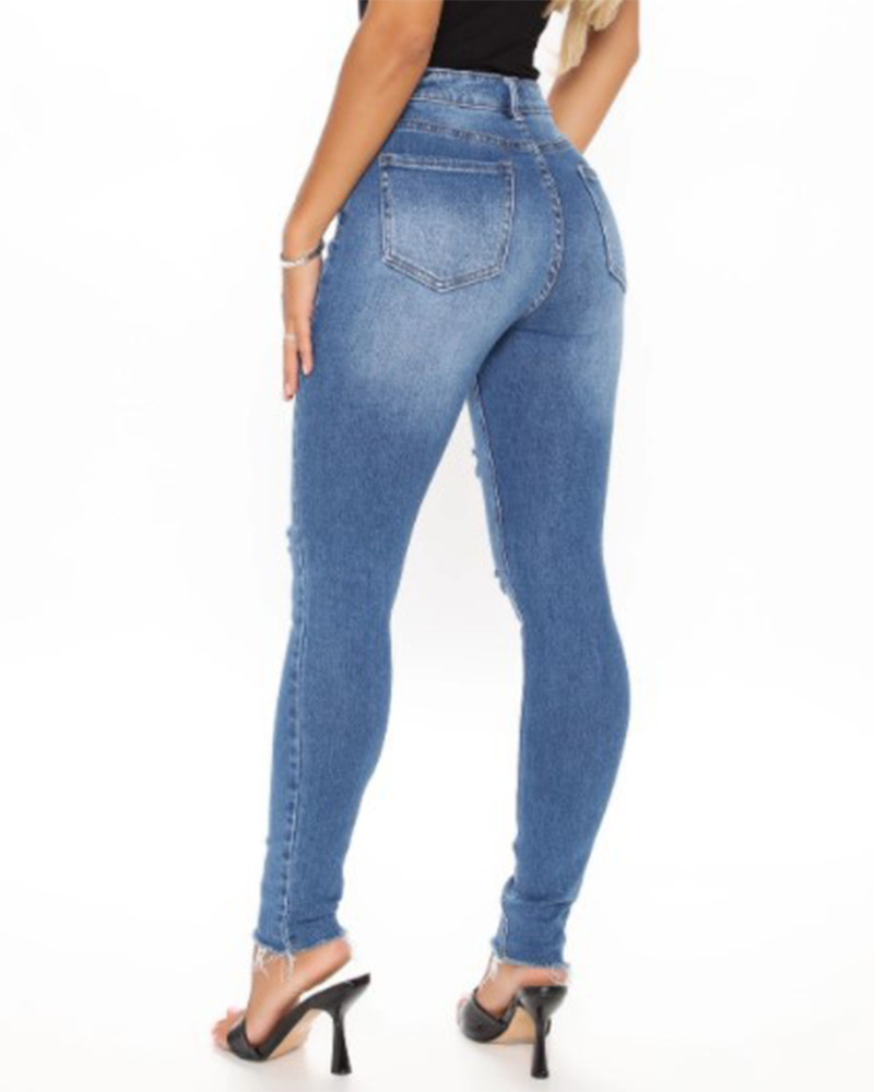 Slim Fit Stretch Ripped Jeans for Curvy Women