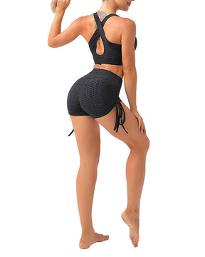 Women's Anti-cellulite High Waist Jacquard Sexy Butt Drawstring Yoga Shorts