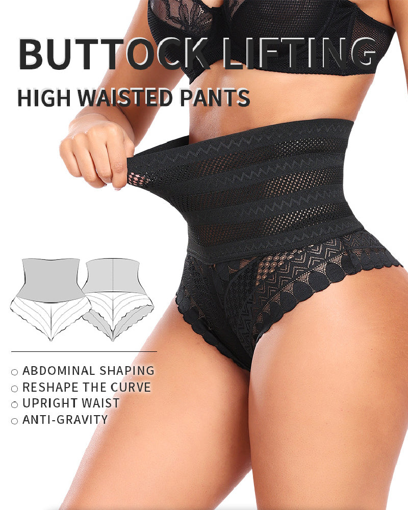 Splicing Lace Hollow High Waist Shapewear Panty Butt Lifter Slimming Thong