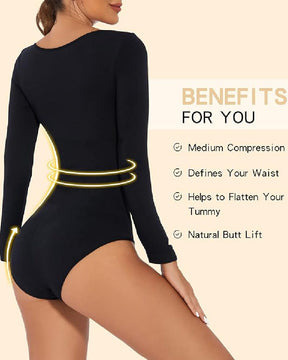 Seamless Crew Neck Long Sleeve Corset Bodysuit Tops Stretch Triangle Jumpsuit