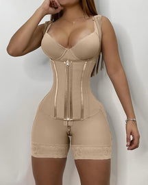 High compression Front Zipper Mid Thigh Shapewear with Bra