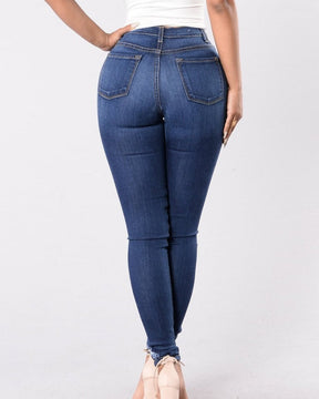 High Waisted Skinny Stretchy Soft Slim Fit Retro Distressed Jeans