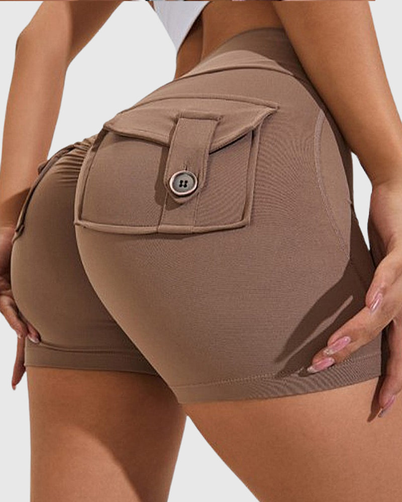 Women's Yoga Shorts Hip Lift Cargo Back Pockets