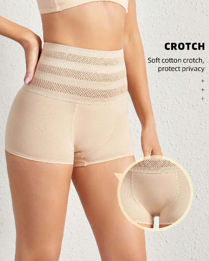 High Waist Breathable Perforated Elastic Waist Tummy Control Shaping Panties