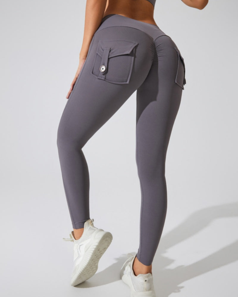 Peach Hip Fitness Leggings with Cargo Pockets