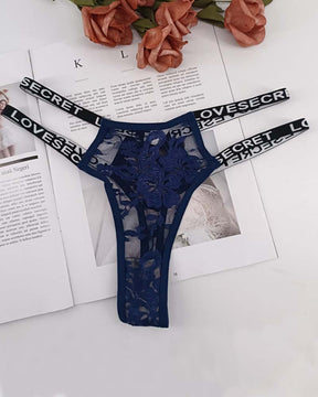 Sexy Floral Lace Lingerie Hollow Out Letter Tape Seamless Thong