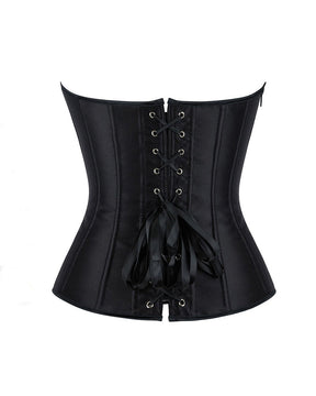 Women's Satin Lace Up Boned Corset Top Overbust Side Zipper Waist Trainer