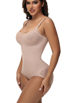 Sexy Seamless Jacquard Bodysuit Tummy Control Spaghetti Strap Shapewear