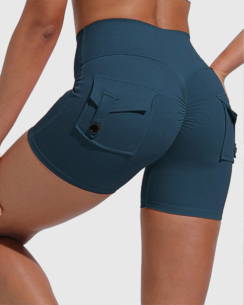 Women's Yoga Shorts Hip Lift Cargo Back Pockets