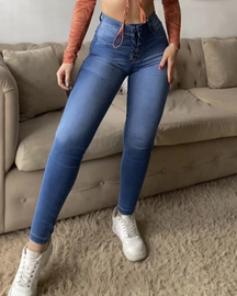 High Waisted Lace-up Women's Slim Stretch Jeans