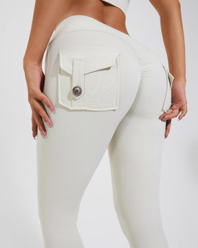 Peach Hip Fitness Leggings with Cargo Pockets