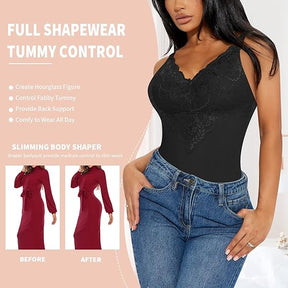 Lace V neck Tummy Control Sculpting Full Body Shapewear Bodysuit