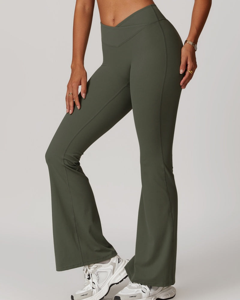 Crossover High Waist Hip Lift Nude Yoga Flared Pants