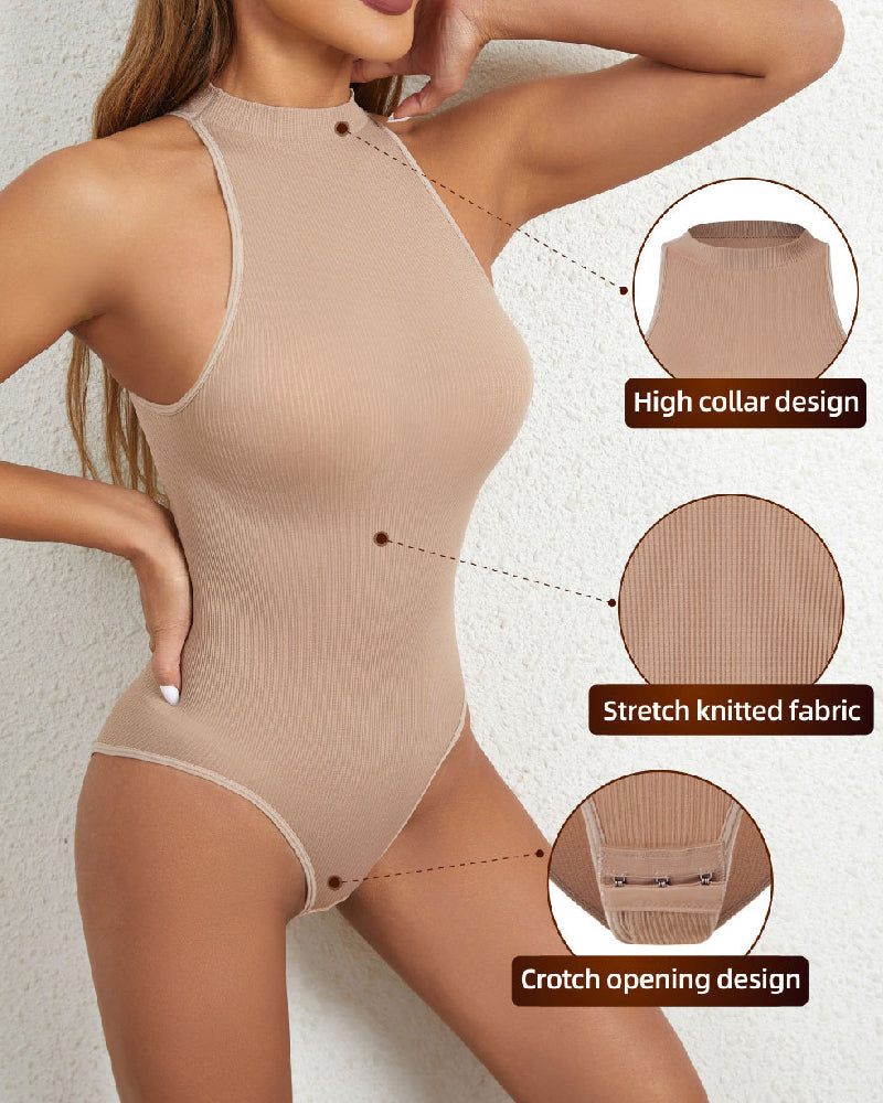 Women's One Piece High Collar Sexy Ribbed Sleeveless Racerback Shapewear Bodysuits