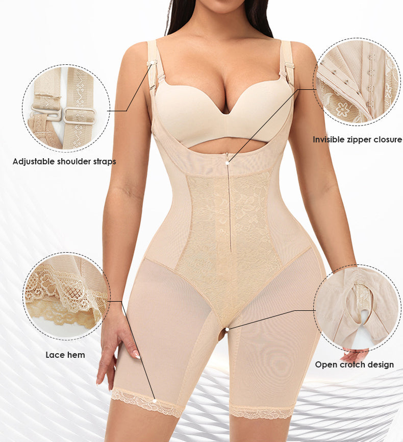 Women's Invisible Zipper Postpartum Corset Shapewear Open Crotch Tummy Control Bodysuit