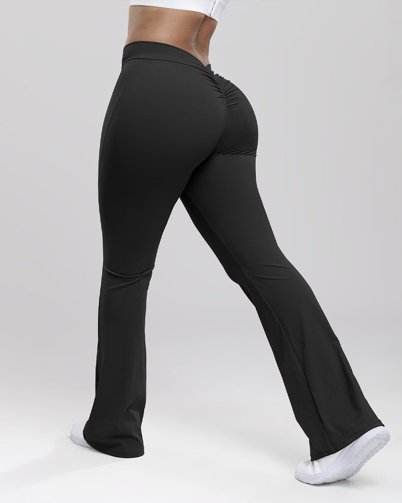 Women's Deep V Back Fitness Legging Squat Proof Flared Yoga Pants