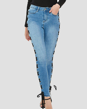 Sexy Side Cross Lace up Slim Jeans for Women