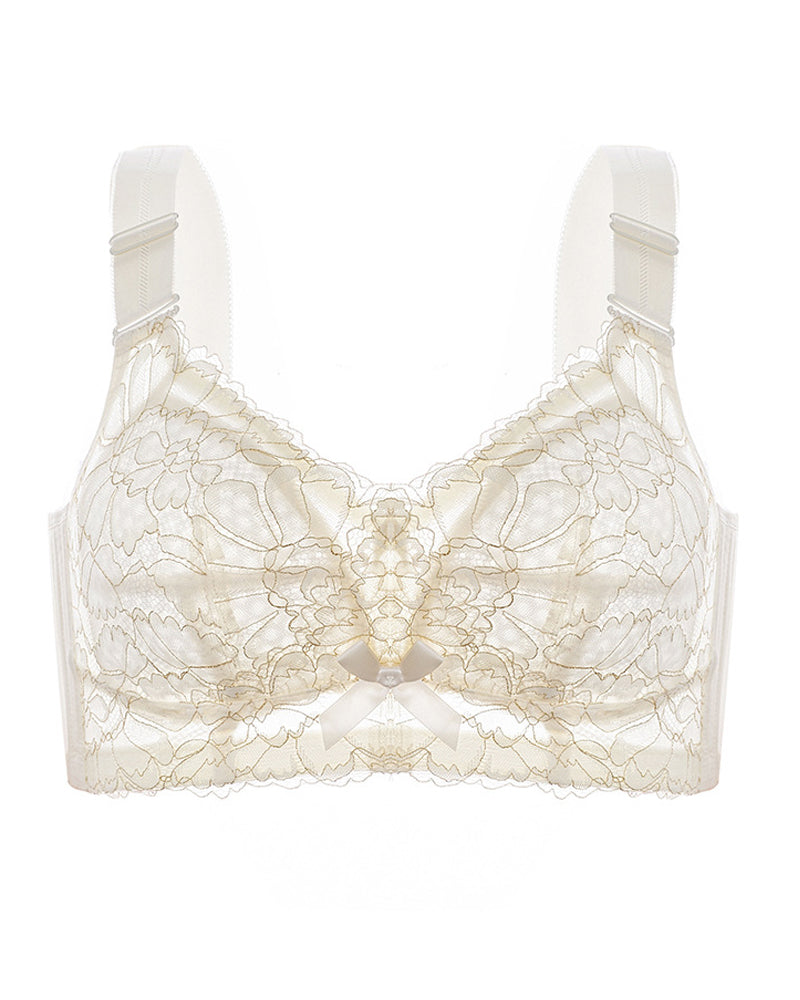 Elegant Floral Lace Wireless Bra Breathable Minimizer Full Coverage Bralette